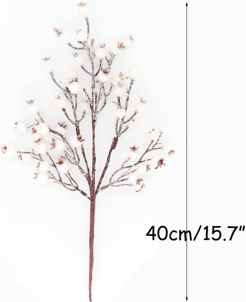 4 Pieces Artificial White Berry Stems Christmas Frosted Berries Branches Twigs Snowy Berry Picks Holly Sprays for Christmas Tree Vase Fillers Decorations Winter Holiday Arrangement Decor (4, White)