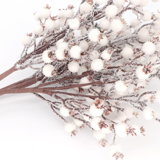 4 Pieces Artificial White Berry Stems Christmas Frosted Berries Branches Twigs Snowy Berry Picks Holly Sprays for Christmas Tree Vase Fillers Decorations Winter Holiday Arrangement Decor (4, White)