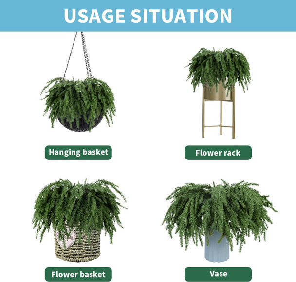 12 Pcs Norfolk Pine Branches 17" Artificial Pine Needles Branches Fake Greenery Picks Norfolk Pine Stems for Christmas Tree Vase Fillers DIY Crafts Garland Wreath Home Winter Decorations (12, Green)