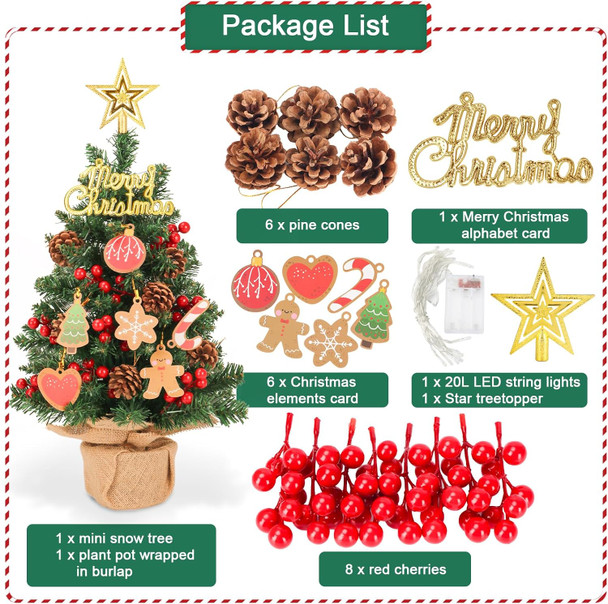 Artificial Mini Christmas Tree, 21 Inch Small Tabletop Xmas Tree with Star Treetopper Hanging Ornaments for Holiday Indoor Home Desktop Christmas Decoration