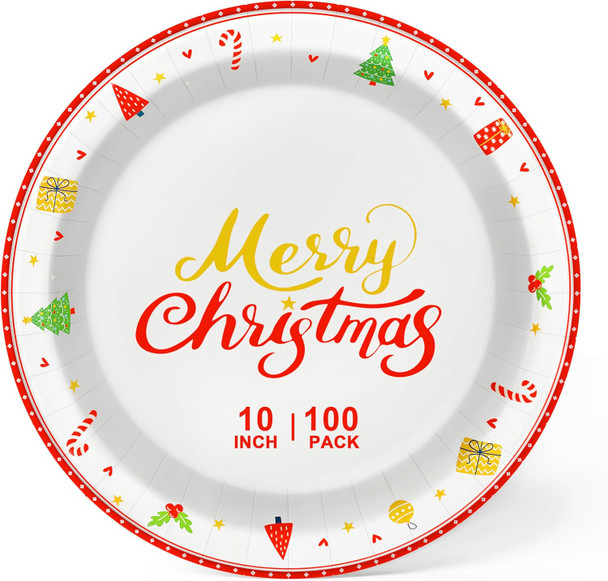 Lamosi 100Pcs Christmas Paper Plates, Paper Plates Christmas Party Supplies, 10 inch Disposable Dinner Plates for Birthday Holiday Wedding Event Lamosi 100Pcs Christmas Paper Plates, Paper Plates Christmas Party Supplies, 10 inch Disposable Dinner Plates for Birthday Holiday Wedding Event