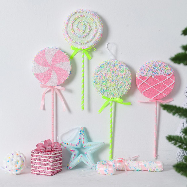 LANGXUN 6pcs Candy Land Christmas Decoration, 10 inch Lollipop Hanging Candy Cane Christmas Tree Décor, Christmas Ornaments Crafts, rbol de Navidad Decoración, Indoor Outdoor Xmas Party