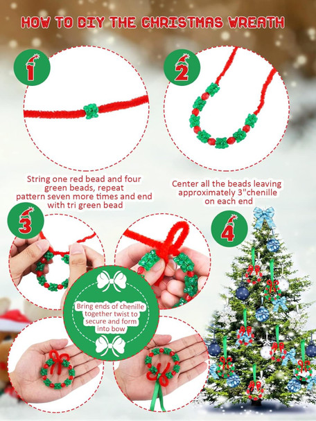 Lanstics 60 Sets Christmas Craft for Kids Beaded Ornament Kit Including 30 Sets Wreath, 30 Sets Candy Cane for Xmas Craft Tree Decorations Adults Kids Holiday Party (Assembly Needed)