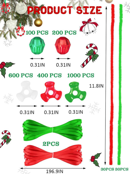 Lanstics 60 Sets Christmas Craft for Kids Beaded Ornament Kit Including 30 Sets Wreath, 30 Sets Candy Cane for Xmas Craft Tree Decorations Adults Kids Holiday Party (Assembly Needed)