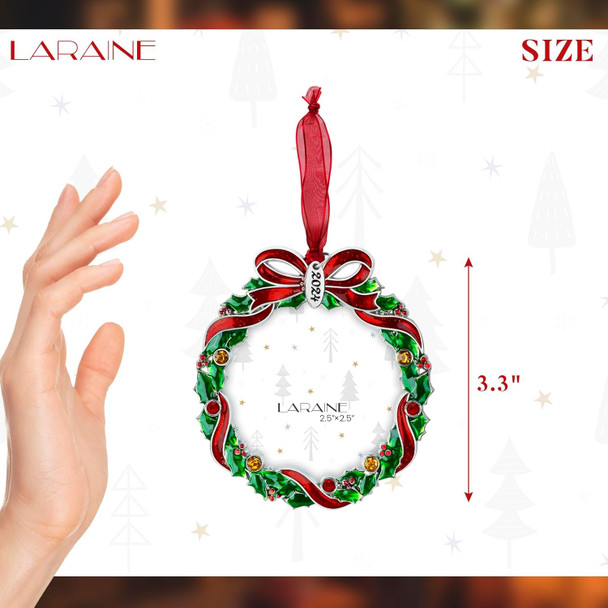 Laraine Christmas Tree Ornaments – Decorative Hanging Holiday Keepsake Pendant with 2.5" Photo Frame Insert for Picture of Pet (Wreath)