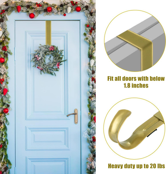 Wreath Hanger for Front Door, Adjustable Wreath Door Hanger Gold Wreath Holder Over The Door Hooks from 15-25inch for Christmas Wreath Decor