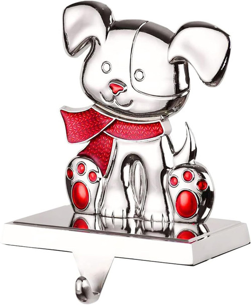 Christmas Dog Stocking Holders for Mantle,Silver Dog Stocking Hangers for Fireplace,Mantle Clip Holder Hanger for Stocking/Garland,Dog Xmas Hooks for Stocking ( Dog)