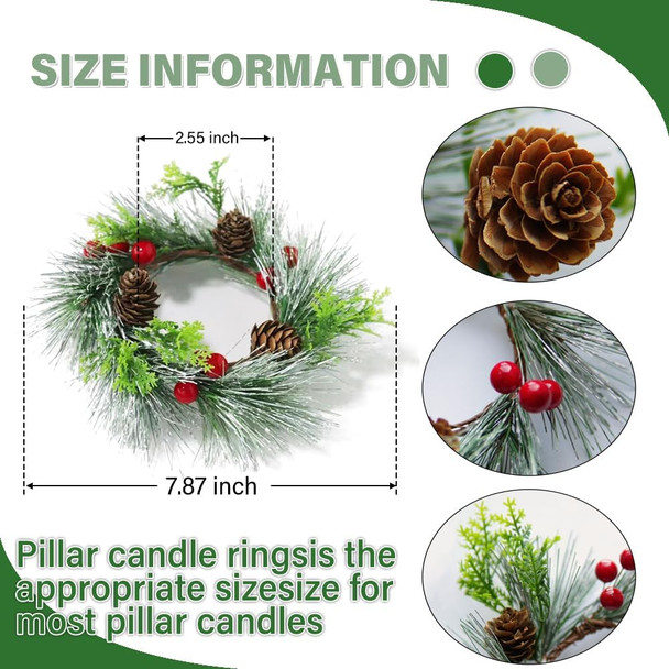 4 PCS Christmas Candle Rings, Red Berry and Pinecone Xmas Wreath Christmas Kitchen Cabinet Wreaths Pillars Table Centerpieces Hanging Garlands for Christmas Front Door Window Chair Wall Decor