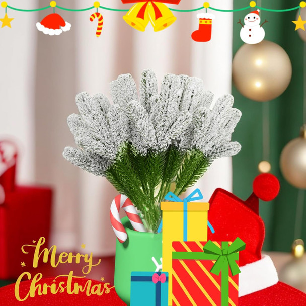 120 Pcs Artificial Pine Needles Branches Snowy Pine Branches for Christmas Tree, Vase, Wreath, Garland, DIY Crafts, Home Decor, Merry Christmas Wreath, Xmas Wreath for Home Decoration, Artifi