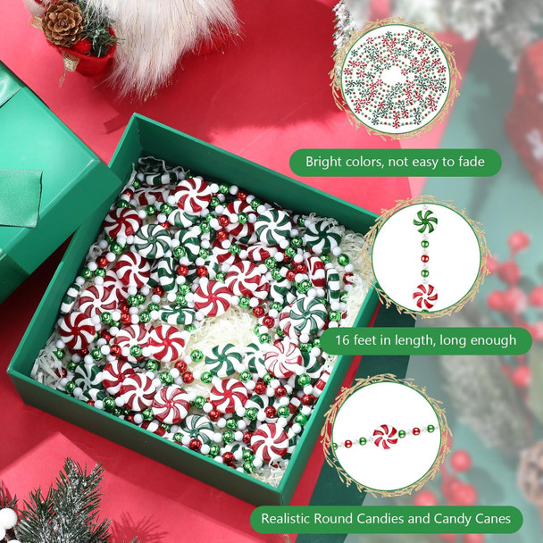 16 feet Christmas Candy Garland Acrylic Peppermint Candy Christmas Tree Garland for Christmas Party Decorations