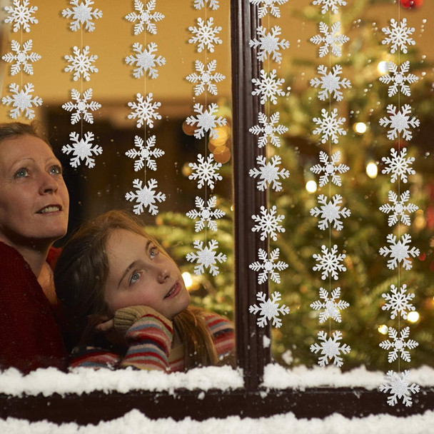 36Pcs Silver Snowflake Garland Winter Wonderland Hanging Snowflake Decorations Winter Wonderland Snowflakes Garland Decoration for Christmas Winter Wonderland Holiday Home Decorations