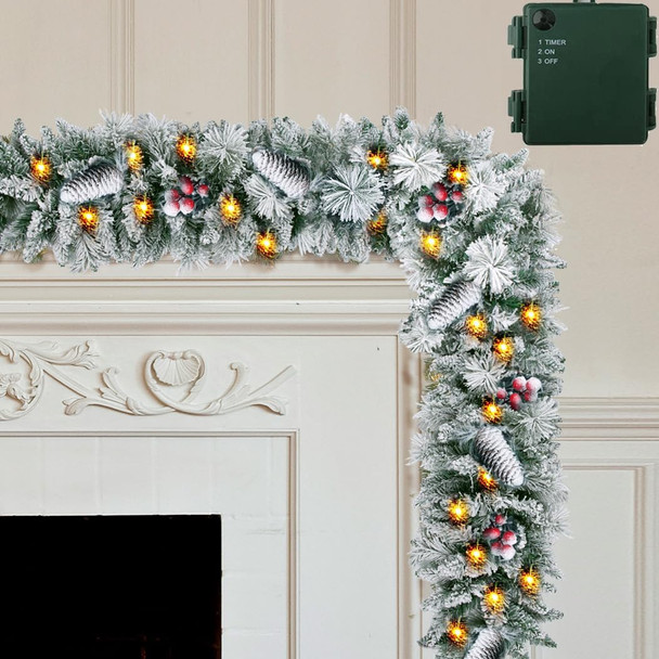 Christmas Garland with Lights - Xmas Garlands with Timer - Indoor Lighted Pine Cone Christmas Garlands with 50 LED Battery Powered String Light for Outdoor, Party, Home Decoration, 9 Ft by 10 Inch