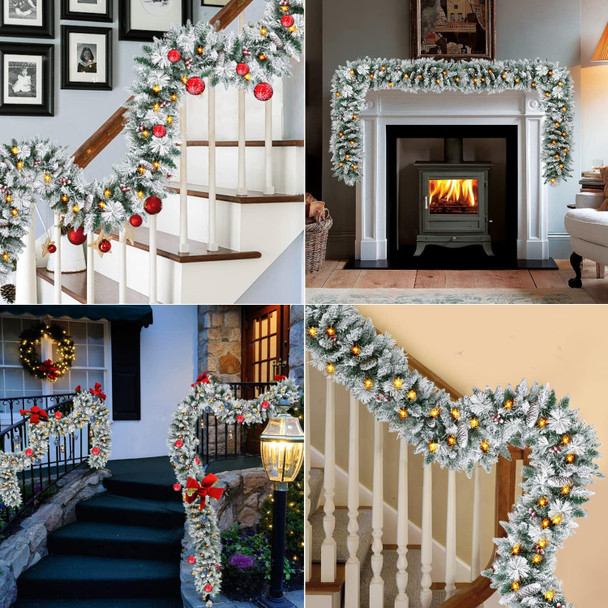 Christmas Garland with Lights - Xmas Garlands with Timer - Indoor Lighted Pine Cone Christmas Garlands with 50 LED Battery Powered String Light for Outdoor, Party, Home Decoration, 9 Ft by 10 Inch