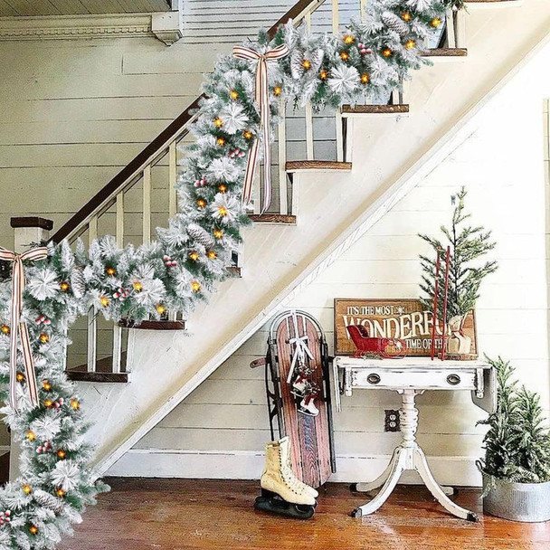 Christmas Garland with Lights - Xmas Garlands with Timer - Indoor Lighted Pine Cone Christmas Garlands with 50 LED Battery Powered String Light for Outdoor, Party, Home Decoration, 9 Ft by 10 Inch