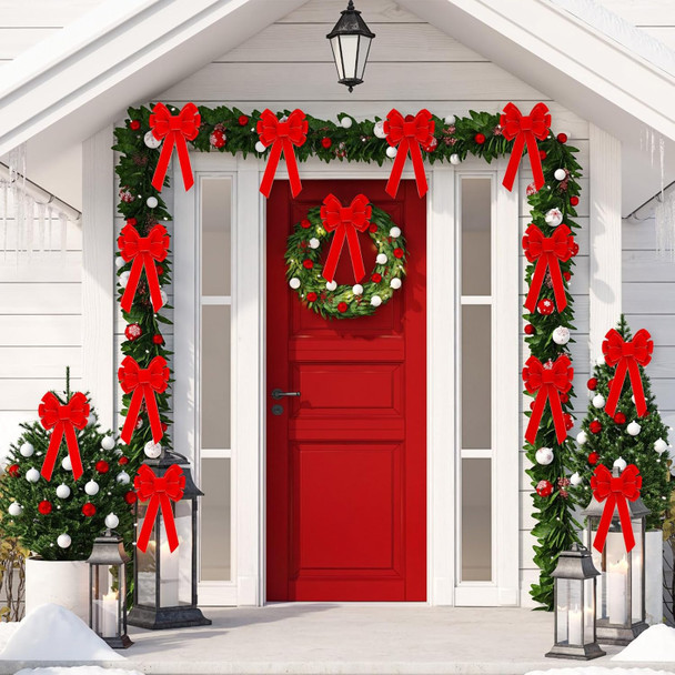 Lenwen 36 Pcs Large Christmas Bows 11 x 19.6 inch Velvet Christmas Wreath Bows Christmas Tree Topper Bow with Golden Edge Big Xmas Ornament for Wreath Home Front Door Decor (Red)