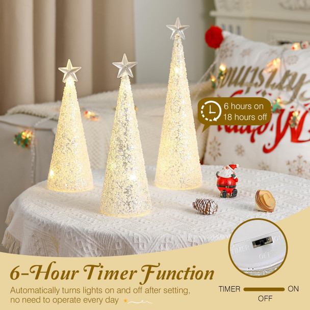 Lewondr LED Glass Christmas Tree Tabletop with Glitters & Beads Warm Yellow Light, 3 PCS 6H Timer Battery Operated Christmas Table Lamps Ornaments for Xmas Table Decorations Holiday Season Decor Lewondr LED Glass Christmas Tree Tabletop with Glitters & Beads Warm Yellow Light, 3 PCS 6H Timer Battery Operated Christmas Table Lamps Ornaments for Xmas Table Decorations Holiday Season Decor