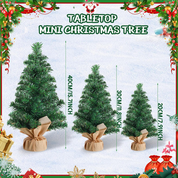 Libima 10 Pieces Tabletop Mini Christmas Tree 15.7 Inch 11.8 Inch 7.9 Inch Artificial Green Xmas Pine Tree Christmas Decorations for Home Miniature Trees with Linen Base for Dining Kitchen Desk Home