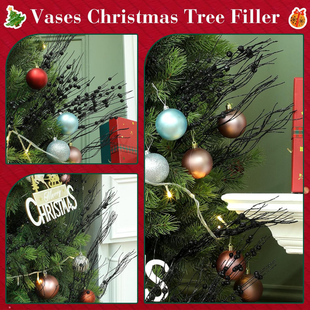 Libima 36 Pcs Christmas Tree Picks Artificial Glitter Berry Stem Ornaments 15.7 Inch Bead Sticks Pick Decorations Glittery Twigs for Xmas Tree Topper Wreath Vase Filler Home Decor (Black)