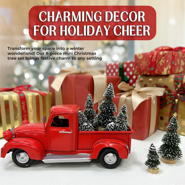 8Psc Mini Christmas Tree Bottle Brush Trees - Flocked Artificial Christmas Trees with Wooden Base for Christmas Decorations - Small Christmas Decor for Christmas Party Craft & Home Decor (Blue-Green)