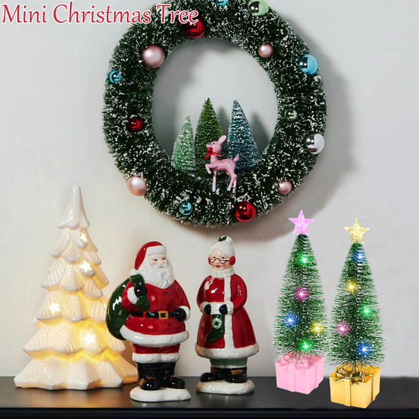 Christmas Decorations Mini Christmas Tree with Lights, 4 pcs Christmas Decor Indoor, Small Christmas Tree, Christmas Village Trees with String Lights for Home Party Table, Christmas Craft with Star