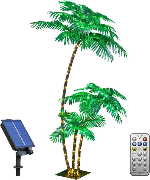 LIGHTSHARE Lighted 6FT Gorgeous Palm Tree 3Trunks Artificial Palm Tree 203LED Lights for Decoration Outdoor and Indoors Tiki Bar Christmas Patio Pool-Solar