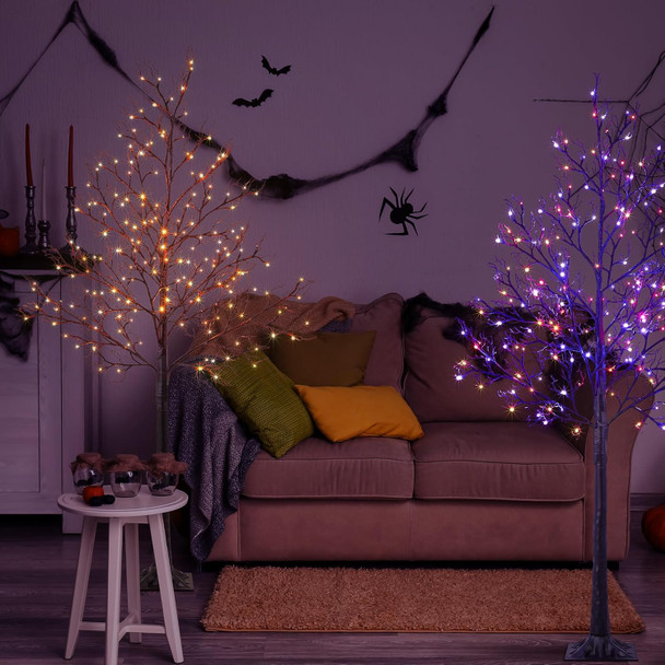 LIGHTSHARE 6FT Halloween Willow Tree 200 LED Lights Artificial Black Spooky Tree for Home, Festival, Nativity,Party, and Christmas Decoration, Indoor and Outdoor Use (Orange & Purple, 6FT)