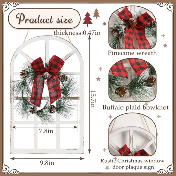 LIGHTURE Wood Christmas Holiday Wall Hanging Indoor Outdoor Decorations Rustic Christmas Window Plaque Signs Wooden Arch with Wreath Christmas Home Party (Red-Black)