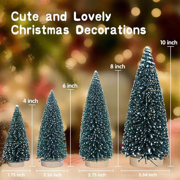 5Pcs Mini Christmas Tree Decor Artificial Christmas Tree 4 Sizes with Wooden Base Glitter Powder for Christmas Decor Christmas Party Home Table Craft Decorations