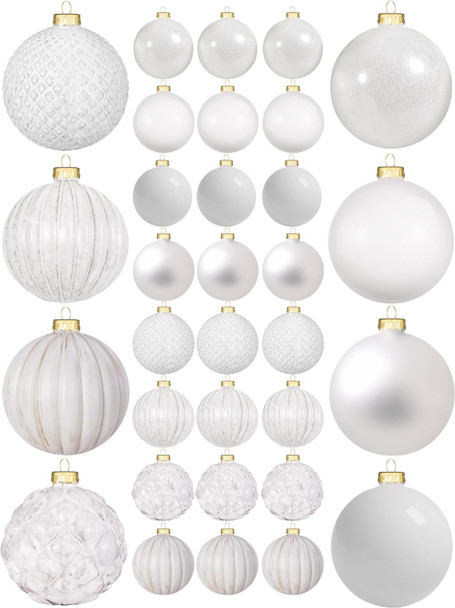 Liliful 24 Pcs Glass Christmas Ball Ornaments Christmas Tree Decoration Hanging Balls Christmas Ornaments for Festival Home Wedding Holiday Party Decor(White,3.15 Inch)