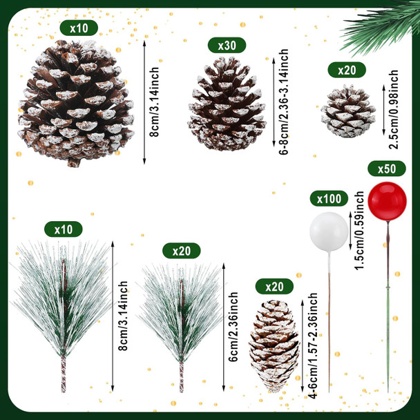 Liliful 270 Pcs Christmas Pine Cones for Crafts Holly Berry Pine Branch Set Christmas Picks and Sprays Xmas Vase Filler Wreath Decorations for DIY Crafts Home Tree Supplies