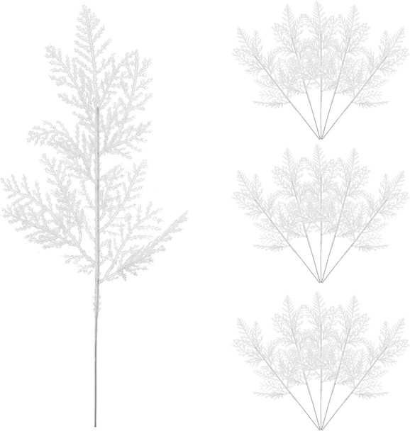 LIOOBO Christmas White Pine Needles Picks: 24 Pcs Artificial Pine Tree Twig, Pine Branches for Christmas Wreath Garden DIY Garland Decor