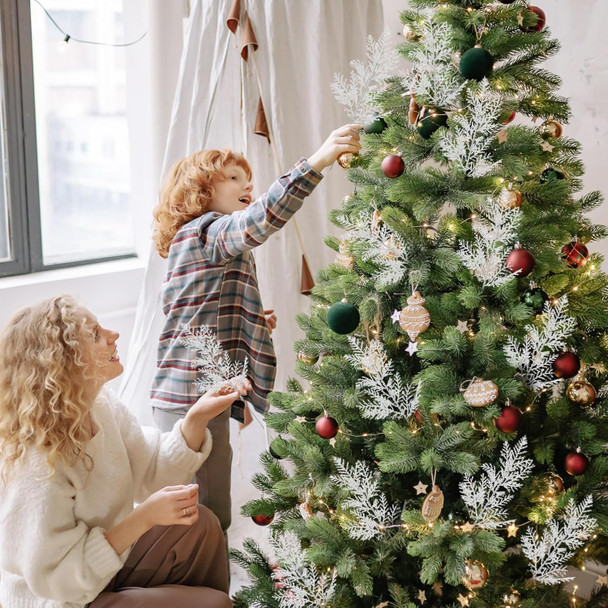 LIOOBO Christmas White Pine Needles Picks: 24 Pcs Artificial Pine Tree Twig, Pine Branches for Christmas Wreath Garden DIY Garland Decor