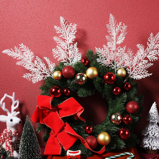 LIOOBO Christmas White Pine Needles Picks: 24 Pcs Artificial Pine Tree Twig, Pine Branches for Christmas Wreath Garden DIY Garland Decor