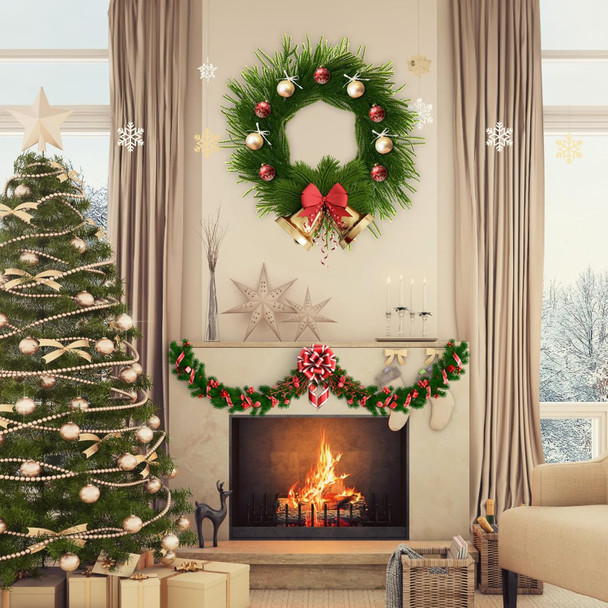 24 Inch Norfolk Pine Wreath for Front Door, Real Touch Norfolk Pine Garland, Artificial Green Wreath for Home Indoor Outdoor Decor Walls Windows Porches Farmhouse Decor