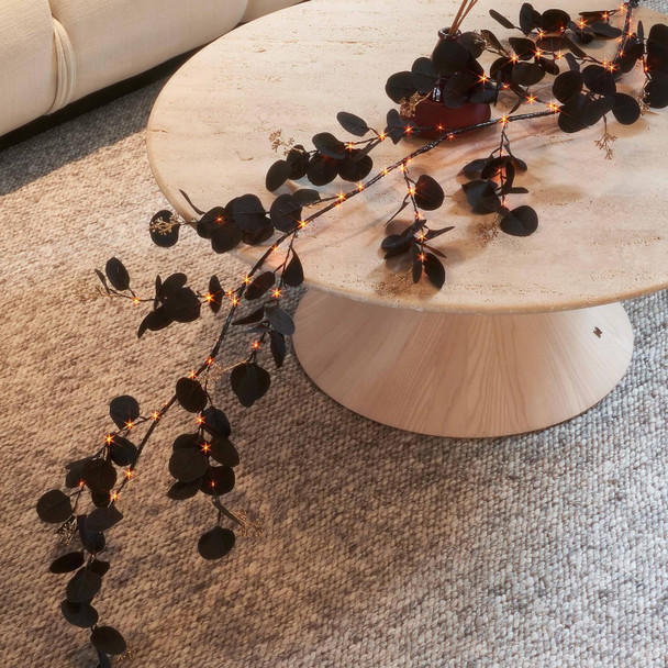 LITBLOOM Halloween Garland with Lights 6FT Battery Operated with Timer, Lighted Black Eucalyptus Garland with 96 Orange and Warm White Lights 10 Functions for Fireplace Table Fall Halloween Decoration