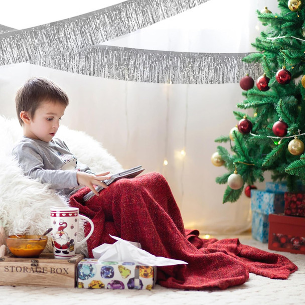 6 Pack 10 Feet Silver Foil Fringe Garland Metallic Foil Tinsel Streamers, Wall Hanging Fringe Curtain Backdrop Tinsel Fringe Banner for Parade Floats, Wedding, Birthday, Christmas Party Decorations