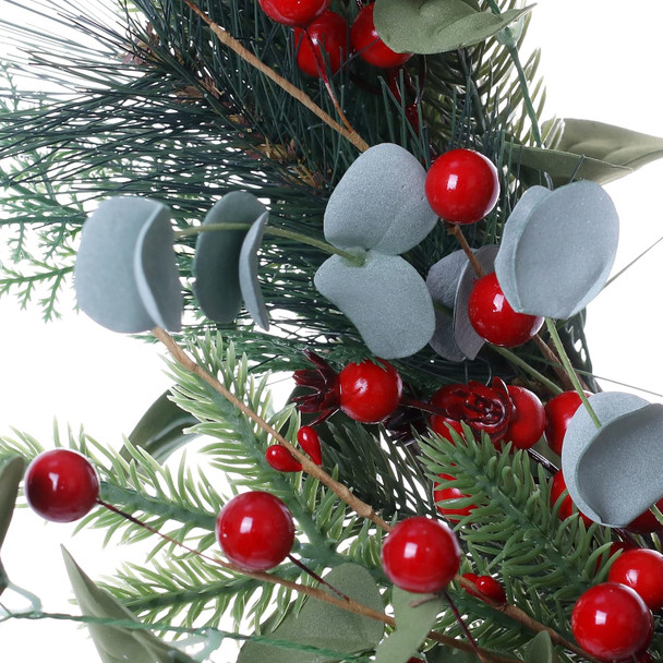 Christmas Wreath-20In Christmas Wreaths for Front Door Winter Wreath with Pine Needles Pine Cones and Red Berries for Winter and Christmas Decor