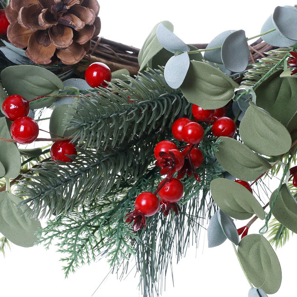 Christmas Wreath-20In Christmas Wreaths for Front Door Winter Wreath with Pine Needles Pine Cones and Red Berries for Winter and Christmas Decor