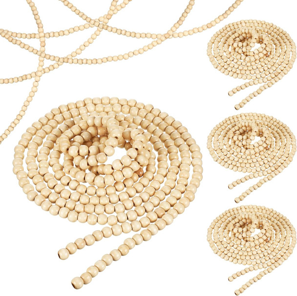 4 Pcs 72 ft Christmas Tree Wood Bead Garland Christmas Wooden Beads Garland Hanging Boho Christmas Decor Rustic Farmhouse Home Decor for Table Wall Holiday Mantel Ornaments (Regular)