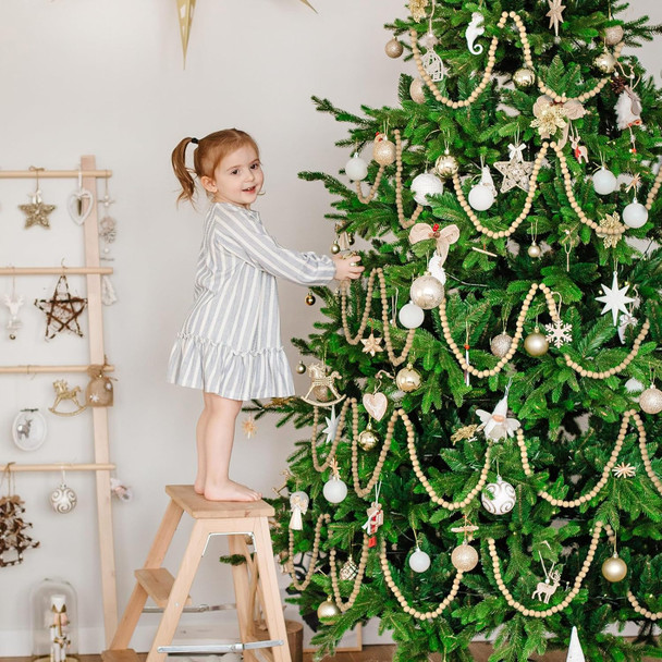 4 Pcs 72 ft Christmas Tree Wood Bead Garland Christmas Wooden Beads Garland Hanging Boho Christmas Decor Rustic Farmhouse Home Decor for Table Wall Holiday Mantel Ornaments (Regular)