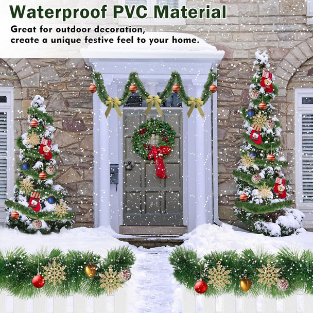 50FT Christmas Garland Christmas Decorations, Green Christmas Tree garland decor 5 Snowflakes, DIY Artificial Garland Holiday Outdoor Decorations for Stairs Railing, Fireplace, Staircase, Window, Door