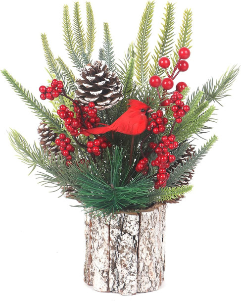 Cardinal Christmas Table Decorations, 13'' Cardinal Christmas Table Decor, Artificial Small Christmas Tree Centerpieces for Tables Christmas Year