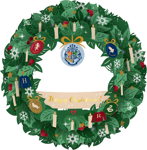 Lovepop Harry Potter Happy Christmas Wreath, 12" L x 12" W x 2" D, Christmas Decoration, Handmade Paper Wreath, Handmade Paper for Her, Handmade Paper for Him