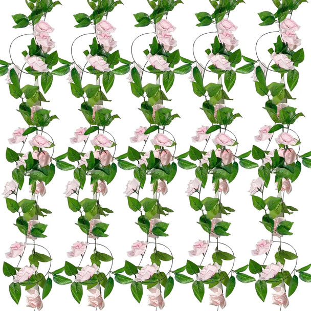 5Pcs39FT Pink Flower Garland, Artificial Indoor/Outoor Flower Garland with Green Leaf, Rose Garland Decorations for Proposal Anniversary Wedding Birthday Party Arc Christmas Wall Backdrop