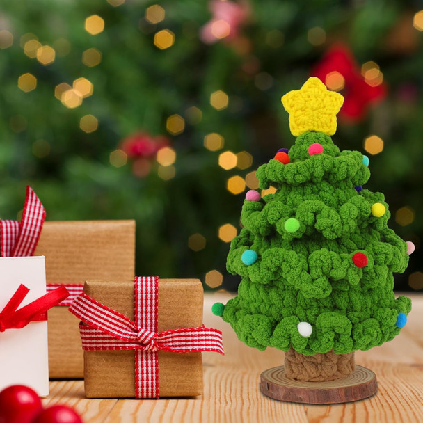 Crochet Christmas Tree, Handmade Crochet Tree Winter Table Crochet Christmas Tree with Wooden Base Crochet Xmas Tree for Shop Holiday Home Office Decor