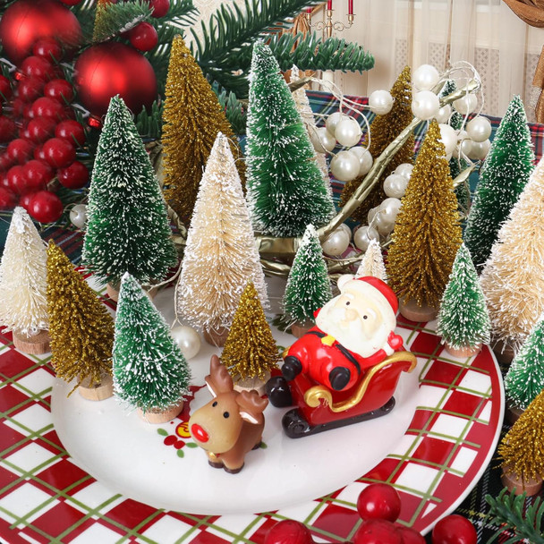 Desktop Miniature Pine Tree Tabletop Christmas Tree Small Pine Tree Decor Christmas Tree Toppers 30pcs(Silver/Gold/Green 30pcs)