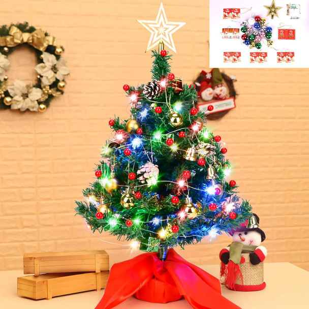 20" Tabletop Mini Christmas Tree, Artificial Small Xmas Tree Decor with 50 LED String Lights,Star, Holly Berries, Ornaments and Wooden Base for Holiday Season Decorations Christmas DIY