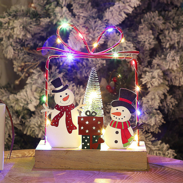 Lulu Home Christmas Tabletop Decoration, Wooden Pre-lit Xmas Snowmen Boxes Ornament with Metal Frame, Battery Operated LED Light Up Holiday Sign for Indoor Mantel Shelf Decor