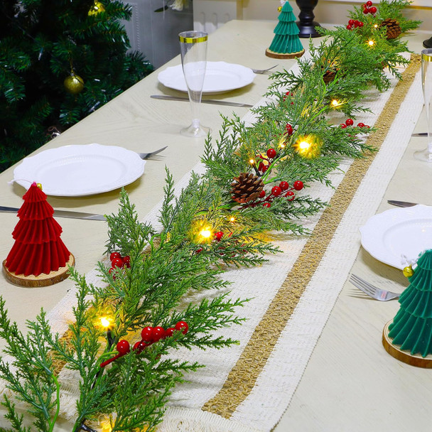 Lulu Home 9FT Pre-lit Christmas Garland, 30 LEDs Xmas Lighted Garland with Pinecones Red Berries, Battery Operated Garland with Timer for Fireplace Balcony Railing Fence Decoration