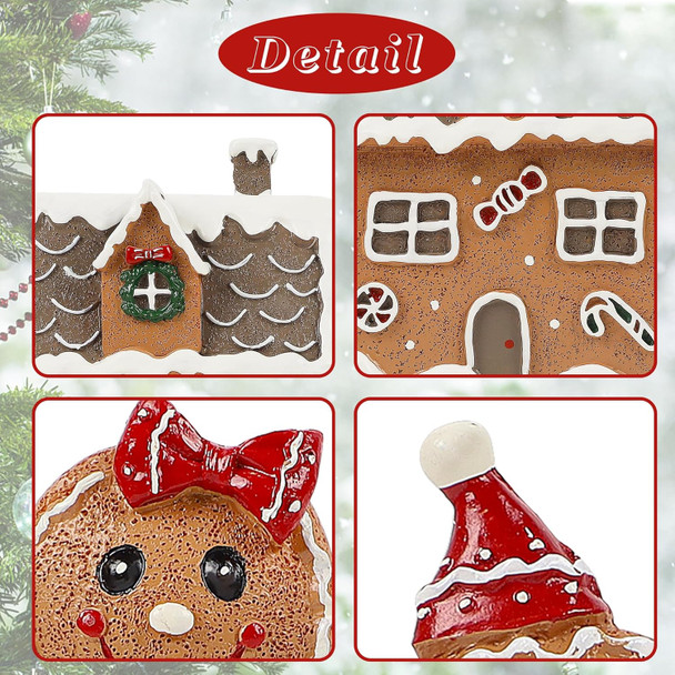 Lulu Home Christmas Tabletop Decorations, Resin Gingerbread House and 2 Gingerbread Men Figurines Adorn with Candy Cane Wreath for Indoor Holiday Fireplace Shelf Ornaments Display